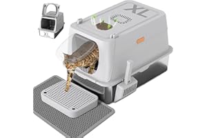 CITYLIFEHOUSE Citylife XL Stainless Steel Cat Litter Box with Lid, Extra Large Enclosed Removable Metal Litter Tray with Litter Scoop&Double Layer Litter Mat, Non-Sticky, Non-Odor, Easy Cleaning, for Big Cats
