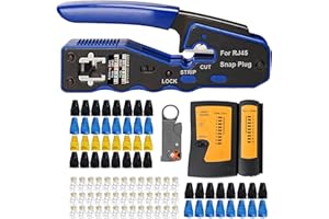 MAYLINE-TECH MAYLINE Cirmpatura Strumenti Kit di Rete Professionali, RJ45/RJ11/RJ12 Crimping Toolper Cavi di Rete a Crimpare Manutenzione del Kit LAN Tester, CAT5 CAT6 Pinza Crimpatrice (Nero)