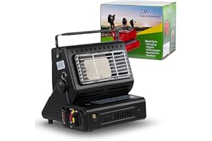 Z.M.C Calentador de gas portátil 2 en 1 y hornillo de gas con conexión LPG, calefacción de camping de 1,3 kW, calentador de gas para exteriores, calefactor portátil con encendido piezoeléctrico