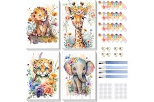 Lxmsja 4 Pezzi Animale Dipingere con i Numeri Adulti Con Cornice, Leone Giraffa Tigre Paint by Numbers Kit Principianti Con 3 Penne, Hobby Creativi Adulti Idee Regalo Donna Decorazioni Casa, 20x30cm