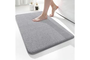 smiry Thick Memory Foam Bath Mat,40 x 60 cm,Extra Soft Absorbent Bathroom Mat,Non-Slip Quick Dry Bath Mats for Bathroom,Machine-Washable Bath Rug Foot Mat,Grey