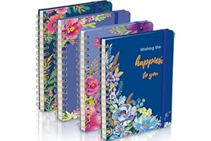 DWIYITTN Cahier à Spirales A5, 4 Pièces Hardcover Lignés Journal Notebook, 14,5x21 cm Cahier Journal 60 Feuilles/120 Pages, pour Professeur étudiant Bureau, Motif de Fleurs Bleues