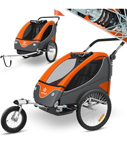 SAMAX Rimorchio per bicicletta Jogger 2 in 1, girevole a 360°, carrello per bambini, asse posteriore completamente ammortizzato, per 2 bambini, colore: blu