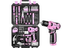 DEKO Pink Tool Kit: 126-Piece DIY Set with 8V Cordless Drill, Electric Drills & Hand Tools for Women