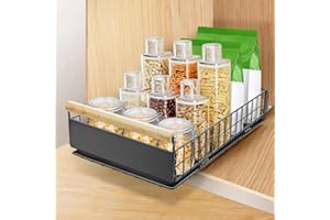 AirOpen Cassetto Estraibile Cucina，Cestelli Estraibili per Cucina in Acciaio al Carbonio di alta Qualità, Cassetto Telescopico ultra Silenzioso, 40 cm x 23 cm x 11 cm Grigio