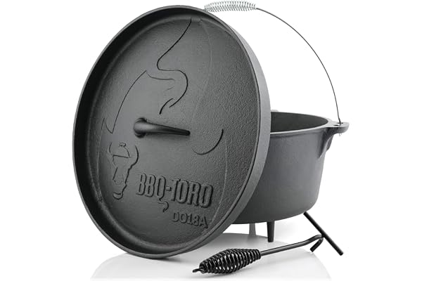 BBQ-TORO Dutch Oven Série Alpha | déjà brûlé | Différentes Tailles | Marmite en Fonte | Rôtissoire avec lève-Couvercle (DO18A - 19,0 litres, Pot avec des Pieds)