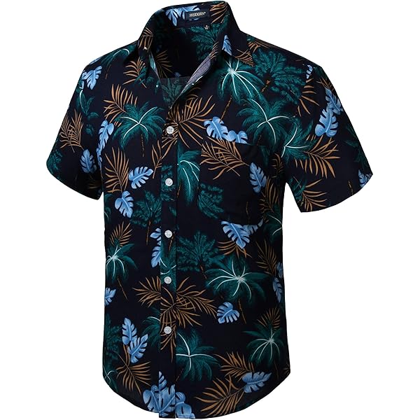 Hisdern Funky Hawaïhemd voor heren, uniseks, korte mouwen, voorzak, voor vakantie, strand en zomer, Aloha, bedrukt, casual, S-2XL, marineblauw-2, 4XL