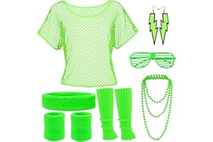 ATOWORLD 90s 80s Fancy Dress for Women 80s Mesh Top Fishnet Neon Accessories 80s Headband Leg Warmer for Women 80s Neon Clothes Costume 90s 80s Party Outfit Disco t Shirts for Girls Night Hen Do