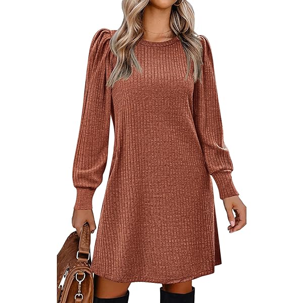 PrinStory Trui-jurk voor dames, winter, lange mouwen, ronde hals, mini