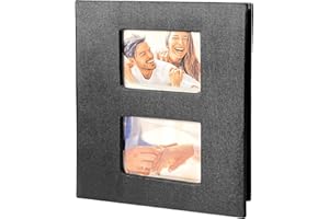 Uootach Album na zdjęcia, 6 cali, 10 x 15 cm, 200 kieszeni, wersja pozioma (50 arkuszy/100 stron, może pomieścić 200 zdjęć) Lniany album z okienkiem, na prezenty rodzinne, ślub (czarny)
