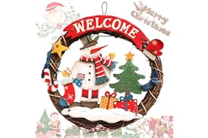 NLMWTI Decoración navideña Trenzada, Corona de Puerta Bienvenida para Navidad, Corona Navidad Puerta, Muñeco de Nieve Corona navideña, Decoracion Puerta Navidad
