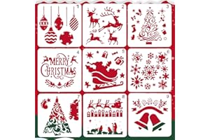 YUKYUM 9 Pcs Christmas Stencils Templates Set, 5x5 inch Christmas Stencils for Crafts Reusable, Small Christmas Stencils for Card Making Wood Wall Furniture Painting Kids Christmas Arts Crafts Decoration