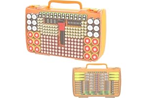 PECIUE 269 Batterien Batteriebox mit Batterietester, Double-Sided Batterie Aufbewahrungsbox, Tasche Hält AA AAA 4A C D Cell 9V 3V Lithium LR44 CR2 CR123 (Gelb)