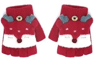 JINTN Kinder Halbfinger Handschuhe mit Flip Top Fausthandschuhe Strickhandschuhe Fünf Finger Fäustlinge Winterhandschuhe Gestrickte Fahrradhandschuhe