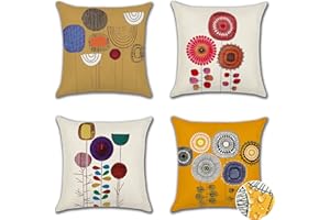 Ohok Outdoor Waterproof Cushion Covers 45x45 cm Pack of 4 Decorative Throw Cushion Covers Cushion Case for Sofa Couch Bed Living Room Outdoor Patio Garden Farmhouse Home Decor (Abstract Flowers)