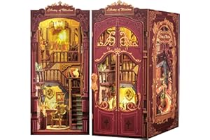 Cutefun DIY Book Nook - Kit per casa delle bambole in miniatura 3D, in legno, per libreria, con inserto per libreria, modello di costruzione, kit regalo creativo con luce (Library of Wisdom)