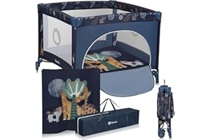 Lionelo BONNIE Box bambini pieghevole 100x100cm dalla nascita fino 15kg con materasso Lettino per neonati da viaggio senza spigoli vivi Entrata laterale Pareti realizzate in rete trasparente