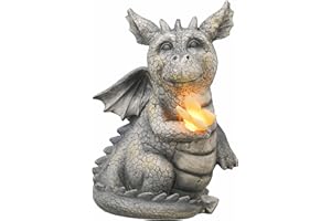 TERESA'S Collections Adornos de Jardín de Dragón con Luces de Energía Solar, Resina con Acabado de Piedra al Aire Libre, Decoración de Patio, Césped, 23 cm