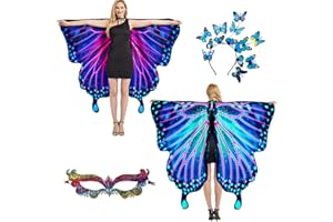 plainshe Schmetterlingsflügel Doppelseitiger Druck, Feenflügel für Erwachsene, Halloween Kostüme für Frauen, 3PCS Schmetterlingsumhang Set