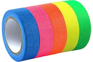 Cleminsta 5 Rollos Neon Tape Cinta Adhesiva, UV Fluorescente Luz Negra, Neón Gaffer Tape, Cintas Adhesivas Fluorescente, para Suministros De Fiesta De Luz Negra Para Halloween(12,7 mm x 5 m)