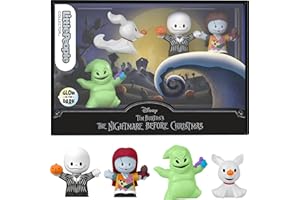Conjunto de 4 figuras de “Pesadilla antes de Navidad” de Little People Collector, inspirado en la película de Tim Burton de Disney, juguete coleccionable, +8 años (Mattel HNW96)