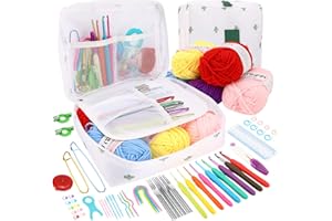 Auniq Crochet Hooks Set 66pcs Knitting Needles Sets 0.6-6mm Ergonomic Crochet Kits Soft Grip Handle Crochet Tools Yarn Knitting Tool Accessories with Carry Bag for Beginners Adults Knitt Gifts(style2)