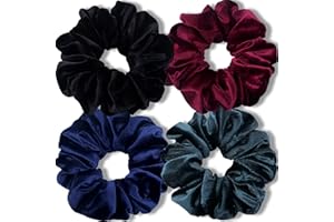 VENUSTE Big Scrunchies for Women Thick Hair, Premium Velvet Extra Large Scrunchy Elastic Hair Bands Accessories, 4 Pack (Dark)