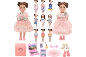 Festfun 23 Doll Clothes and Accessories Include 5 Sweet Dresses 3 Swimwear 3 Tops Pants 1 Backpack 1 Laptop Tablet Phone 2 Shoes 1 Hat 1 Glasses 1 Drink for 6 Inch Girl Dolls In Random