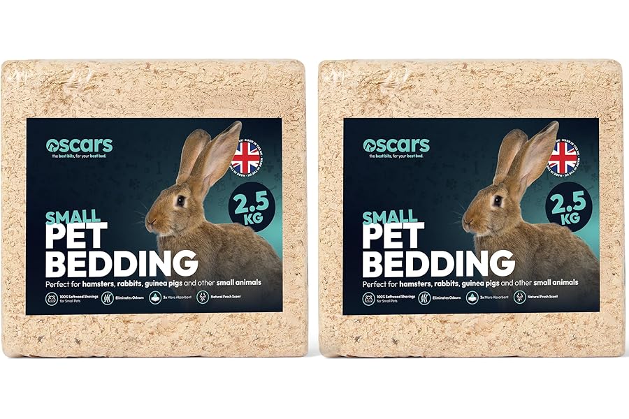 Oscars 5kg Wood Shavings Natural Small Pet Bedding - for Hamster Cage, Guinea Pig Cage, Rabbit Hutch - Soft Biodegradable Hamster Bedding, Odour Control Eco Friendly Substrate