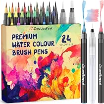 Set 24 Pennelli Acquerellabili + 2 Pennelli Con Serbatoio D'acqua, Punta Flessibile, Per Bullet Journal, Calligrafia E Pittura