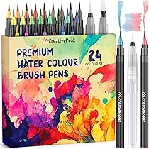 Set 24 Pennelli Acquerellabili + 2 Pennelli Con Serbatoio D'acqua, Punta Flessibile, Per Bullet Journal, Calligrafia E Pittura