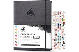 Clever Fox Planner PRO - Planner Settimanale/Mensile. Per aumento della tua produttività, Gestione del Tempo e raggiungere i tuoi obiettivi - Organizer, dura 1 anno - A4, Senza Data - Nero Argento