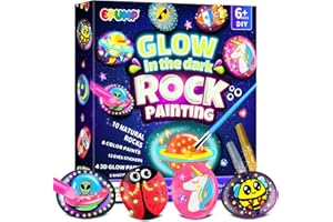 EPUMP 10 Stück Steine Bemalen Set – Bastelset Kinder ab 6 7 8 9 10 Jahre -Kreatives Steinmalerei mit Farbe Leuchtet Im Dunkel - Basteln Weihnachten Geschenk für Mädchen 6 7 8 9 10 11 12 Jahre
