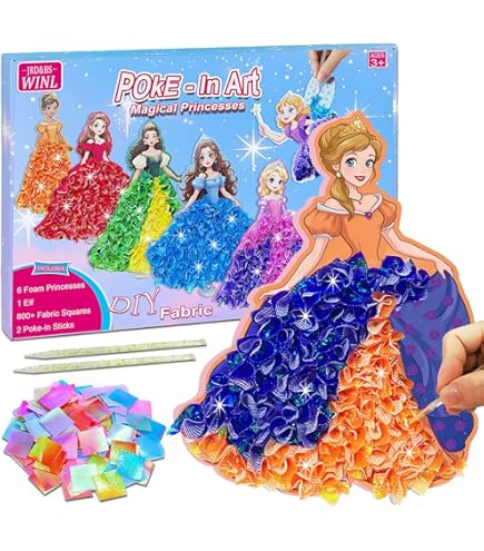 XongSyue Poke in Art, cadeau voor meisjes van 4-8 jaar, met 8 prinsessen en 2 achtergrondpanelen, kunst- en handwerksset voor meisjes van 9-12 jaar