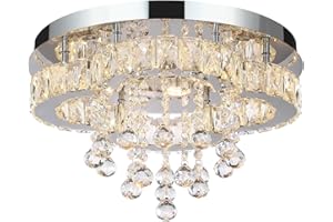 GreeLustr Moderne Kristall Kronleuchter für Wohnzimmer, Variables Licht Deckenleuchte Kristalle mit Elegantem Design für Schlafzimmer Flur Küche, Silber Deckenlampe Kristall für Decke (40cm)