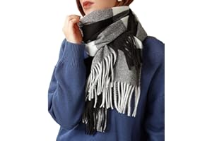 HYUET Bufandas Mujer Invierno Grande a Cuadros, Cachemira Chal Cálido Moda Largas Bufandas Mujer Invierno de Punto con Flecos para Mujeres Hombres