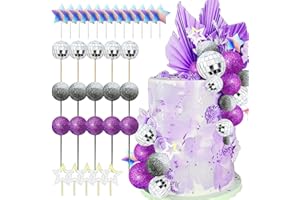 JeVenis Purple Disco Balls Cake Topper Dancing Queen Cake Topper 80s Cake Decorations Silver Cake Balls Purple Cake Decorations