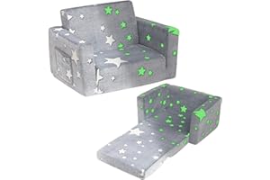 BEJOY - Divano letto pieghevole 2 in 1, poltrona per bambini, in flanella, per la cameretta, regalo di compleanno o per la giornata dei bambini, per bambine e bambini, grigio con stelle
