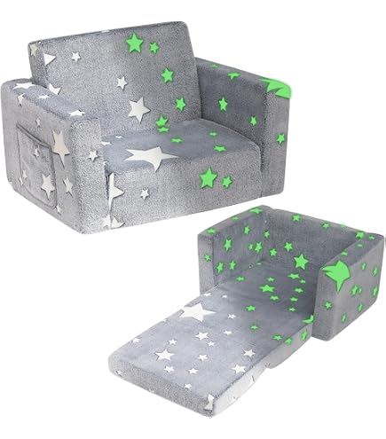 Divano Poltrona Per Bambini 2 In 1 Con Schienale Ribaltabile - Copertura In Flanella Rimovibile E Motivi Fluorescenti