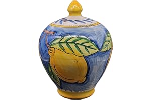 Sicilia Bedda - SALVADANAIO IN CERAMICA DI CALTAGIRONE - Prodotto Realizzato interamente a Mano - Vari Decori (Altezza 30 Centimetri, Decoro Limoni Blu)