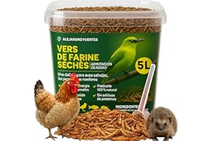 ALEJANDRO FUENTES AF® - 4L vers de Farine pour Poules, 600gr vers de Farine séchés 100% naturels pour Poules, Nourriture pour hérisson et Oiseaux, Poudre de Poisson séché, Verre doseur Inclus