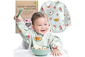 Nombear Bavoir Manches Longues pour Bébé - Bavoir Bébé Imperméable, Tablier Bebes pour Manger, Tablier Enfant Repas, Bavoirs DME, Blouse Bebe Repas