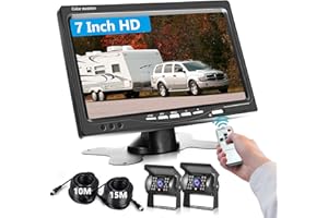 Podofo Telecamera Retromarcia con 7 '' LCD Telecamera per auto IP69 Telecamera Visione Notturna di Assistenza al Parcheggio Cablata Impermeabile Applicare per Autobus/Camion/Van/RV 10 m + 15 m Cavo