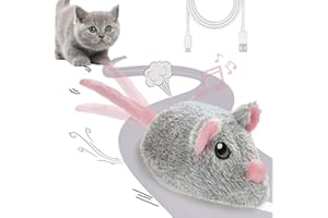 Vealind Cat Toys Rechargeable Mouse with Wagging Tail, Lifelike Squeak Chirping Electronic Mice for Indoor Cats, USB Touch Activated Kitten Toys (Grey)