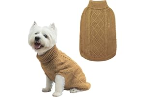 Mihachi Turtleneck Dog Jumper - Dog Sweater Winter Coat Apparel Classic Cable Knit Clothes with Leash Hole for Cold Weather