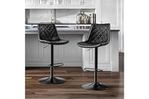 ‎STOOLINK STOOLINK 2er Set Barhocker Barstuhl mit Mikrofaser-Leder, Barhocker Höhenverstellbar Drehbar, Tresenhocker mit Lehne, Bistrohocker Designer, Bar Stühle mit Fußstütze 150kg Belastbar-Tiefschwarz