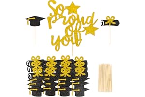 BETESSIN Decoración para Tartas Graduación 25pcs Adorno de Pastel Cake Toppers So Proud of You para Fiesta Temática Graduación Decoración para Cupcakes Muffins