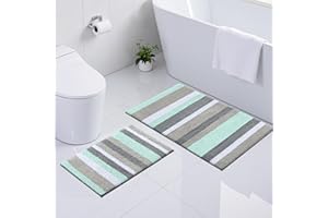 Homaxy 2-częściowy zestaw antypoślizgowych mat łazienkowych, z mikrofibry, chłonne dywaniki łazienkowe, miękkie, wysokie runo, 40 x 60 cm + 60 x 90 cm, zielone/szare