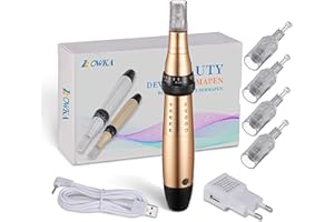 ‎BOWKA BOWKA Elektrischer Derma Pen Microneedling Pen,inkl. 2 Stück 12 Pin Nadelnpatrone 0,25mm-2,0mm 5 Geschwindigkeit für Gesicht Hautverjüngung, Anti Akne, Anti Falten (gold)