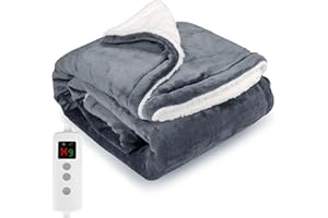 PROALLER Heizdecke 160x130CM, 10 Stufen & 1-9H Timer Auto-Aus, Maschinengängig, Weiches Flanell-Sherpa Vollkörperwärmung, Sofasitzkissen Bett Büro Verwendung, Heizdecke mit Abschaltautomatik